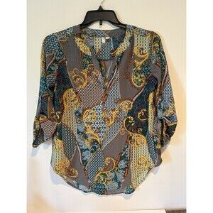 Cato EST 1946 Women's Size Small Multicolored Blouse With Roll-Up Sleeves